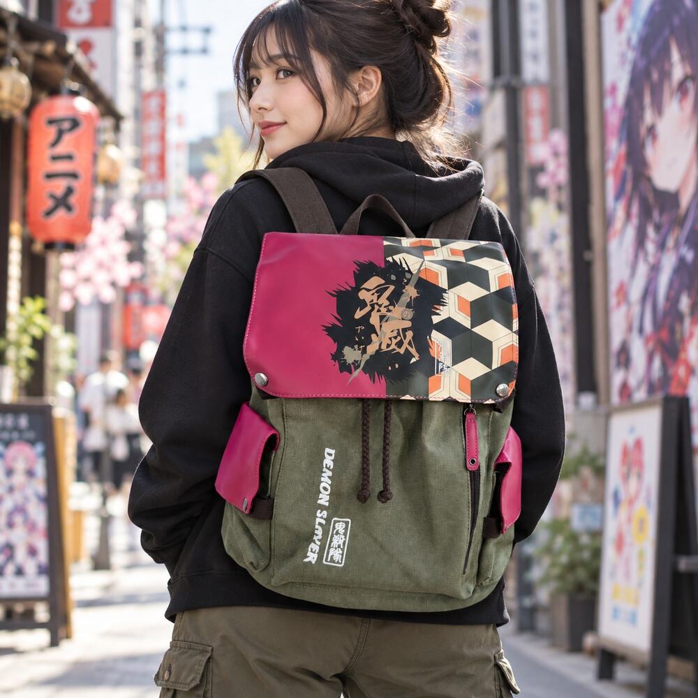 Anime Canvas Demon Slayer Tomioka Giyuu Backpack Shoulders Travel Bag K-Pop